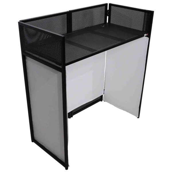 ProX XF-VISTA BL VISTA DJ Booth Facade Table Station with White Black Scrim kit and Padded Travel Bag Online now