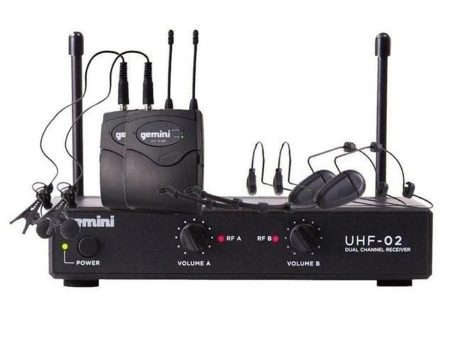 Gemini UHF-02HL-S34 Dual Channel UHF Wireless Headset Lavalier Microphone System - 533.7-537.2MHz Cheap