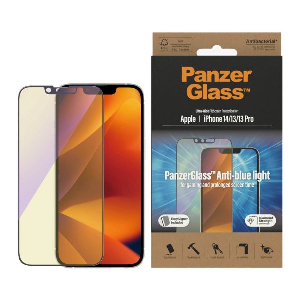 iPhone 14   13   13 Pro PanzerGlass AntiBacterial Ultra Wide Fit Skærmbeskyttelse - Anti-Blue Light - EasyAligner - Diamond Strength Hot on Sale