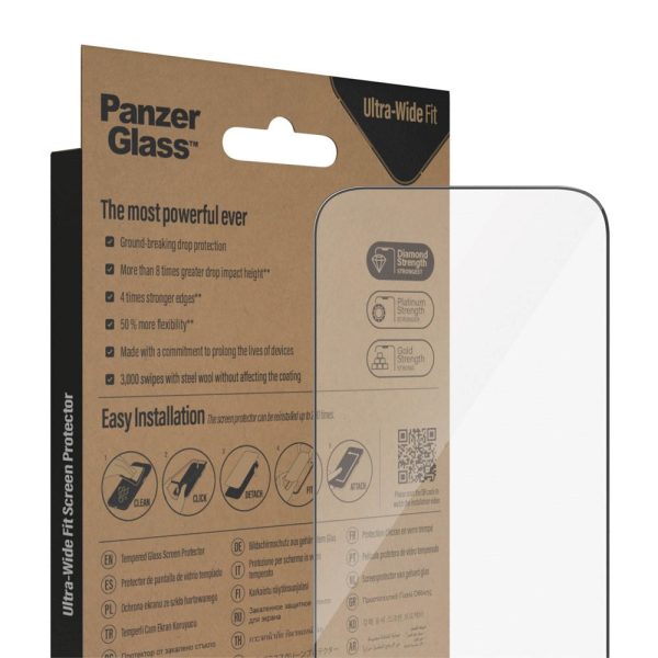 iPhone 14 Pro PanzerGlass AntiBacterial Ultra Wide Fit Skærmbeskyttelse m. EasyAligner - Diamond Strength - Gennemsigtig   Sort For Cheap