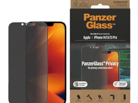 iPhone 14   13   13 Pro PanzerGlass AntiBacterial Ultra Wide Fit Skærmbeskyttelse - Privacy - EasyAligner - Diamond Strength - Gennemsigtig Discount