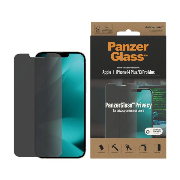 iPhone 14 Plus   13 Pro Max PanzerGlass AntiBacterial Classic Fit Skærmbeskyttelse - Privacy Filter - Platinum Strength - Gennemsigtig Fashion