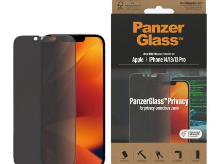 iPhone 14   13   13 Pro PanzerGlass AntiBacterial Ultra Wide Fit Skærmbeskyttelse - Privacy - Diamond Strength - Gennemsigtig Online Sale